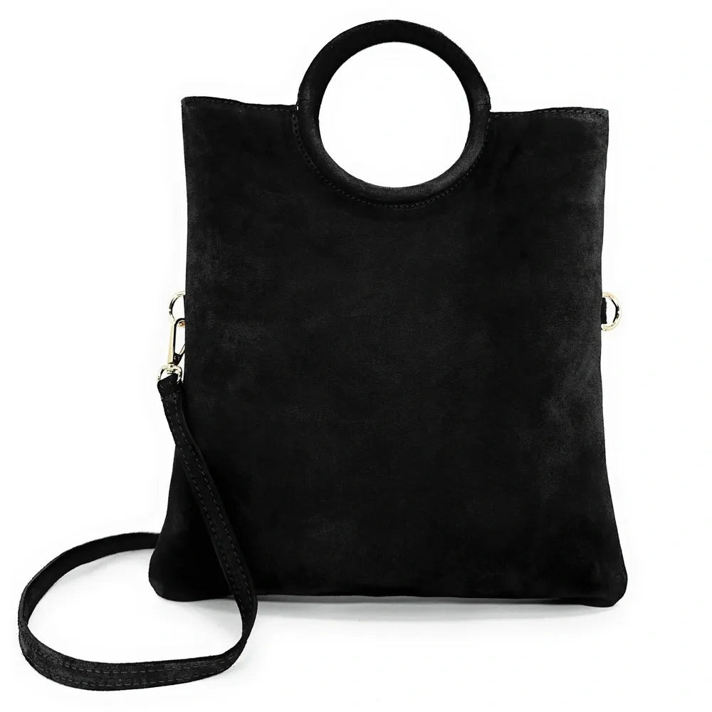 Sac à main en croûte de cuir CHARLOTTE Noir