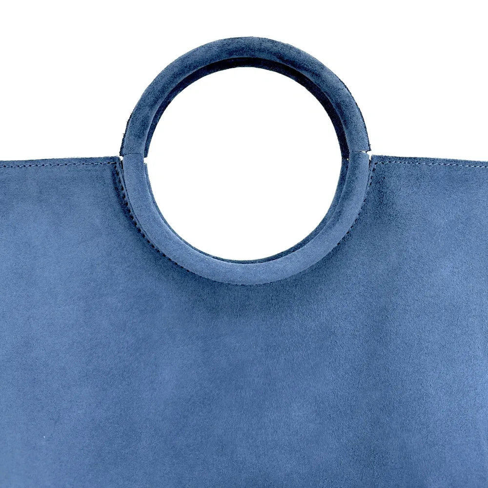Sac à main en croûte de cuir CHARLOTTE Bleu denim