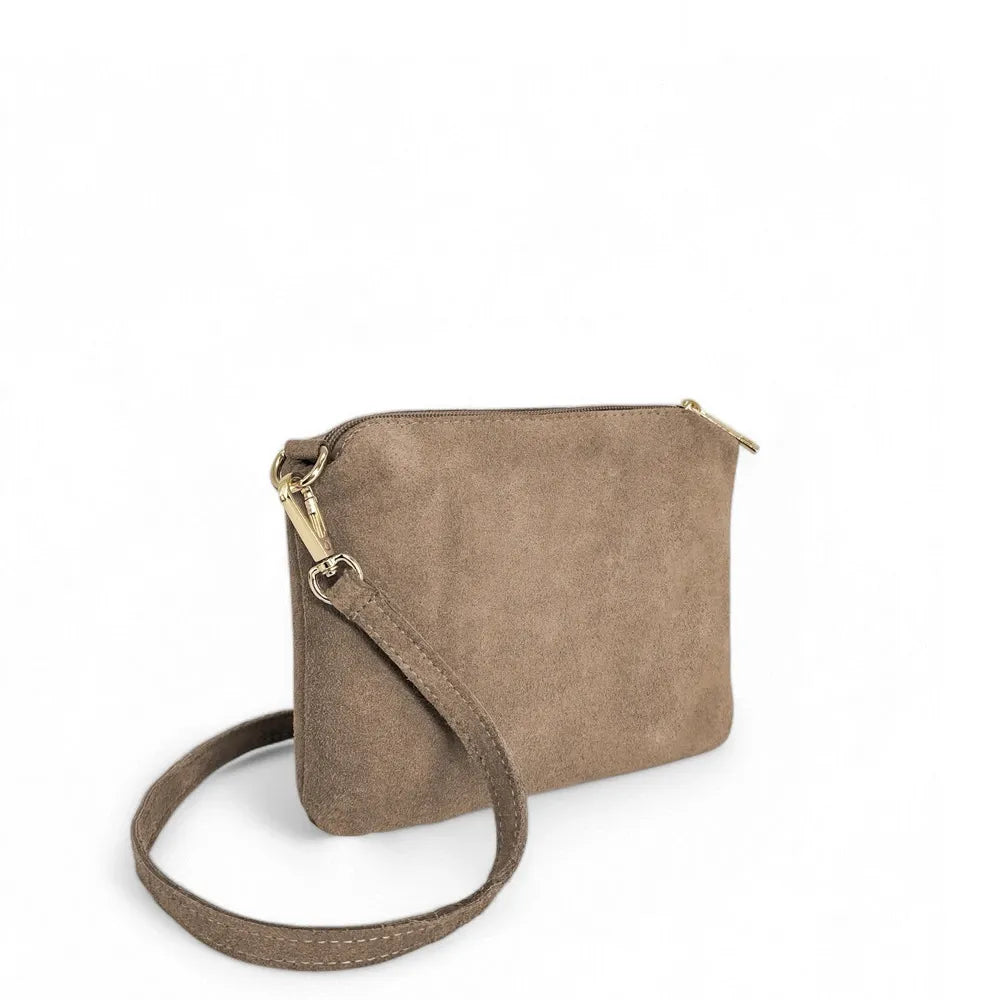 Sac à main en croûte de cuir CHARLOTTE Taupe foncé