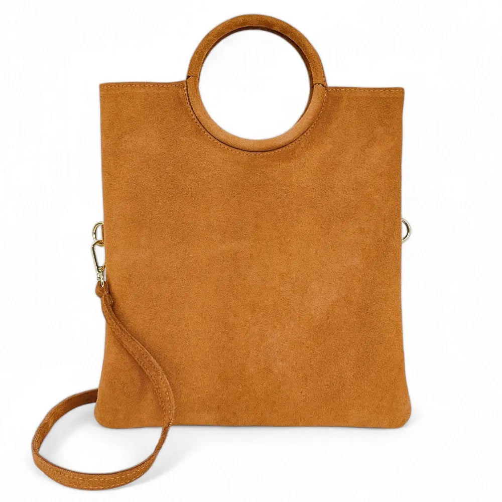 Sac à main en croûte de cuir CHARLOTTE Camel clair