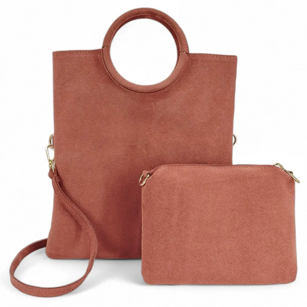 Sac à main en croûte de cuir CHARLOTTE Mocha mousse