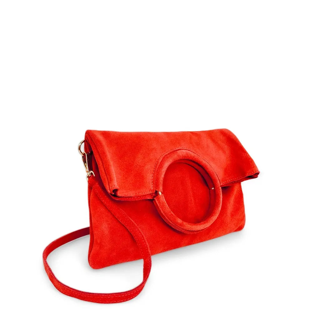 Sac à main en croûte de cuir CHARLOTTE Rouge coquelicot