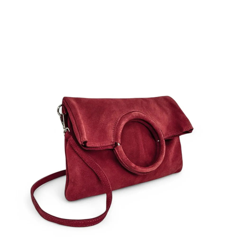 Sac à main en croûte de cuir CHARLOTTE Framboise