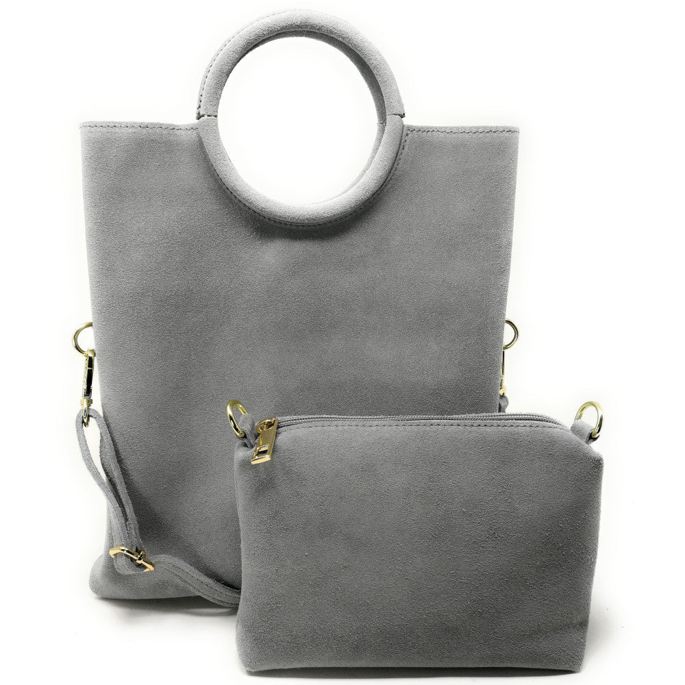Sac à main en croûte de cuir CHARLOTTE Gris clair