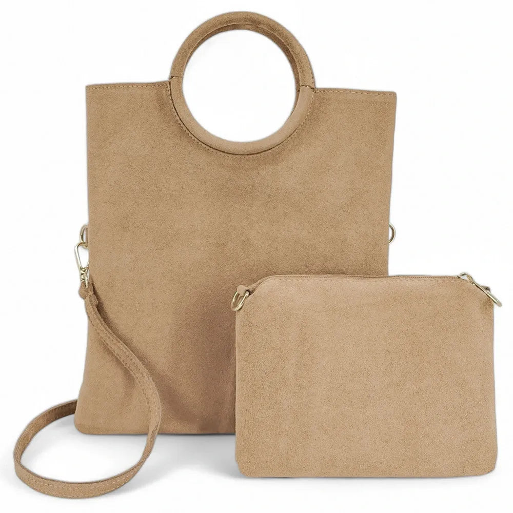Sac à main en croûte de cuir CHARLOTTE Taupe clair