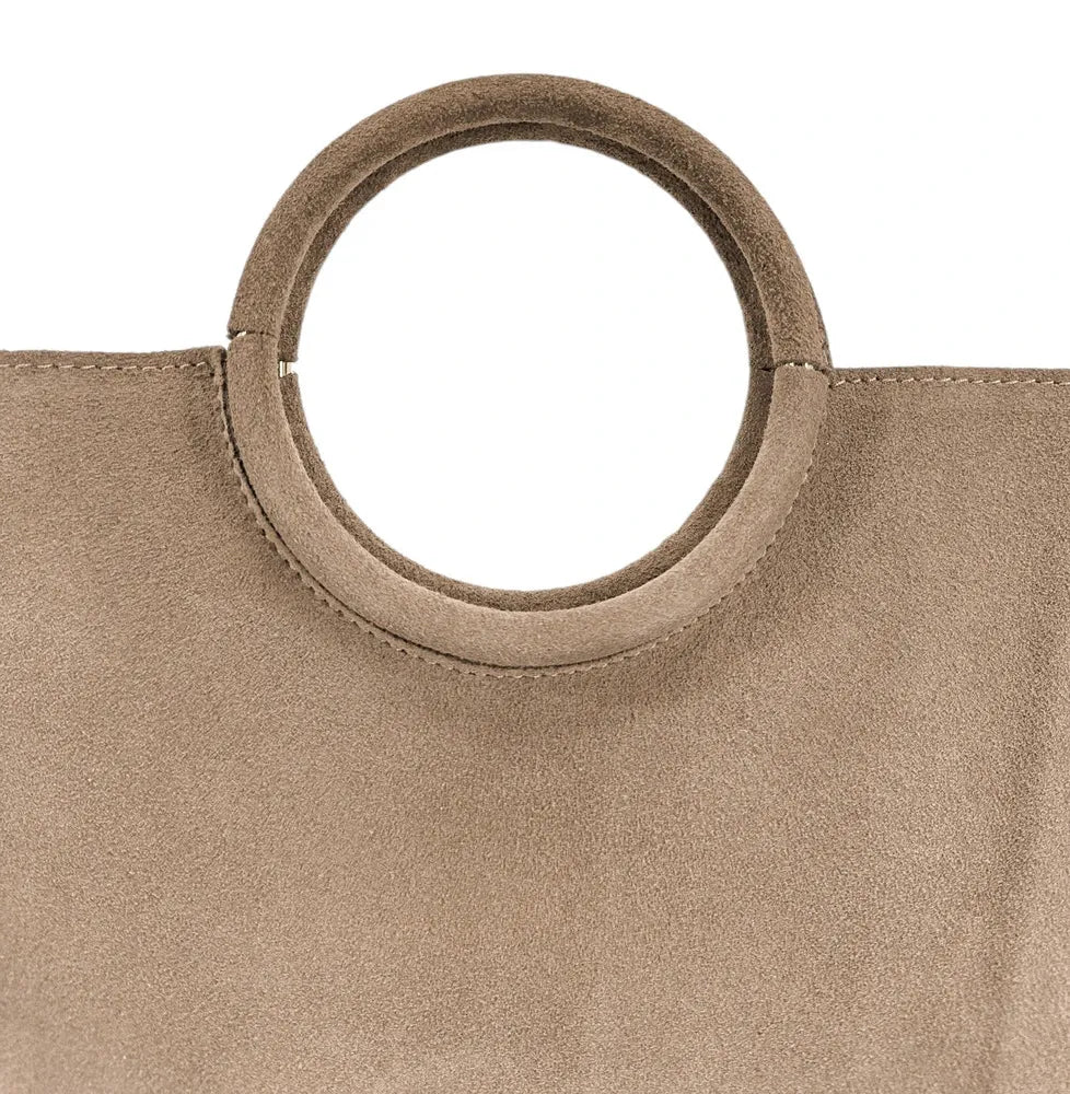 Sac à main en croûte de cuir CHARLOTTE Taupe foncé