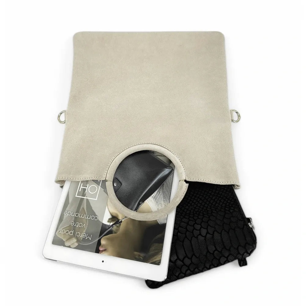 Sac à main en croûte de cuir CHARLOTTE Beige crème