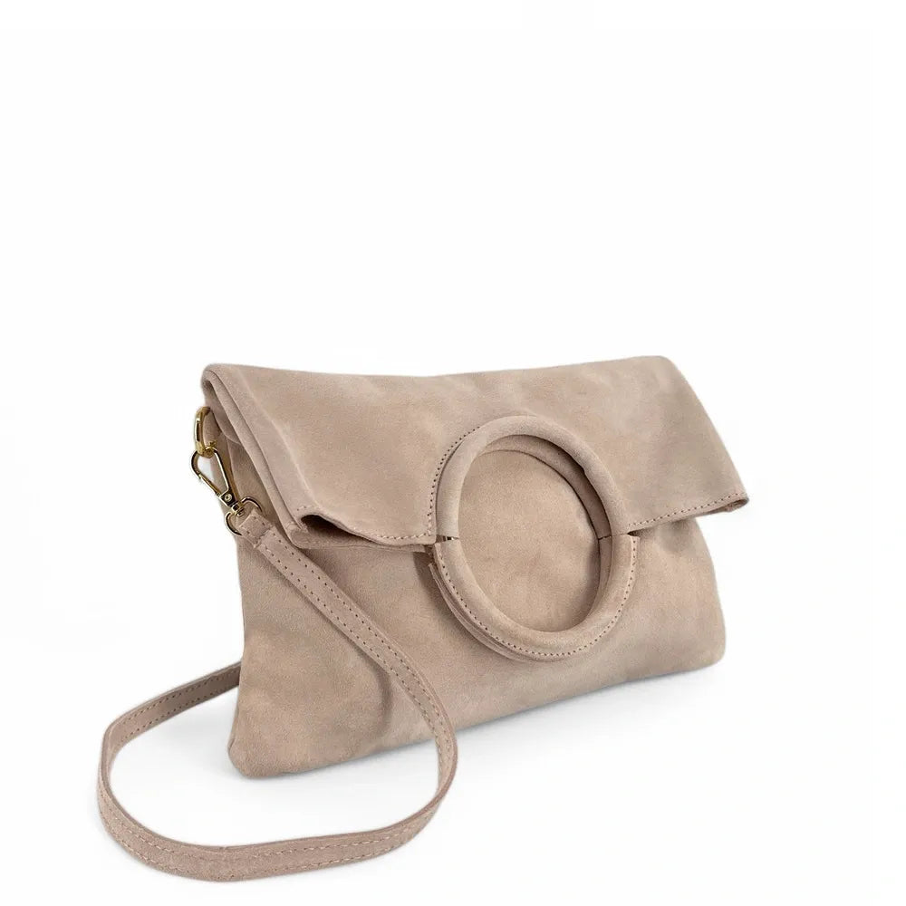 Sac à main en croûte de cuir CHARLOTTE Rose nude