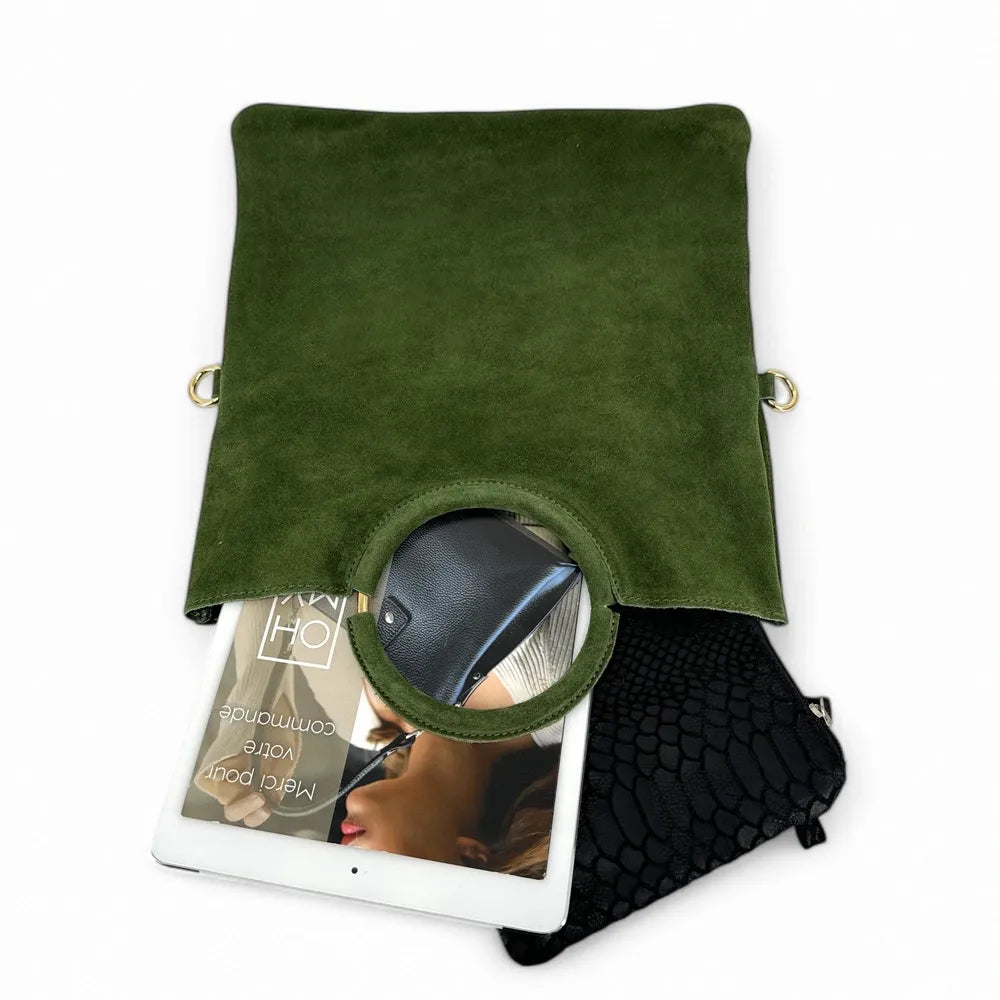 Sac à main en croûte de cuir CHARLOTTE Vert forêt