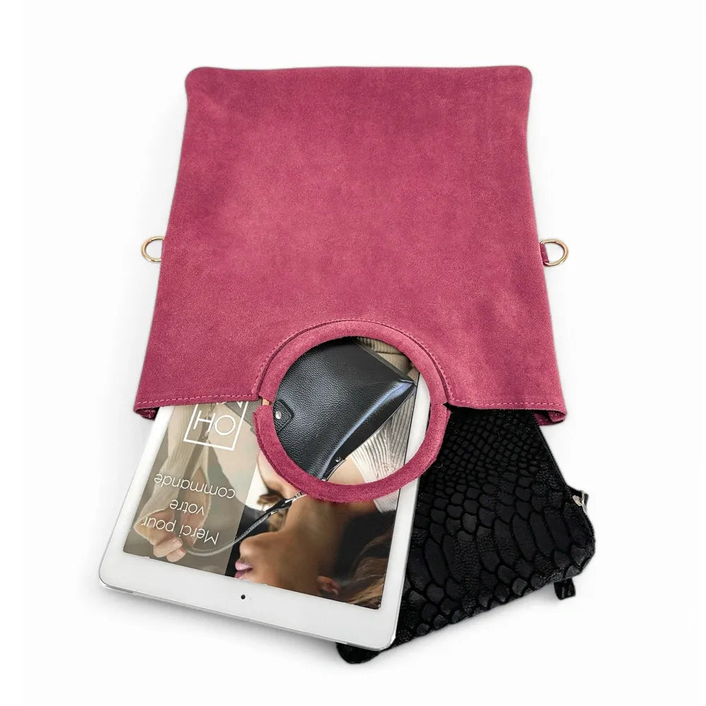 Sac à main en croûte de cuir CHARLOTTE Rose intense