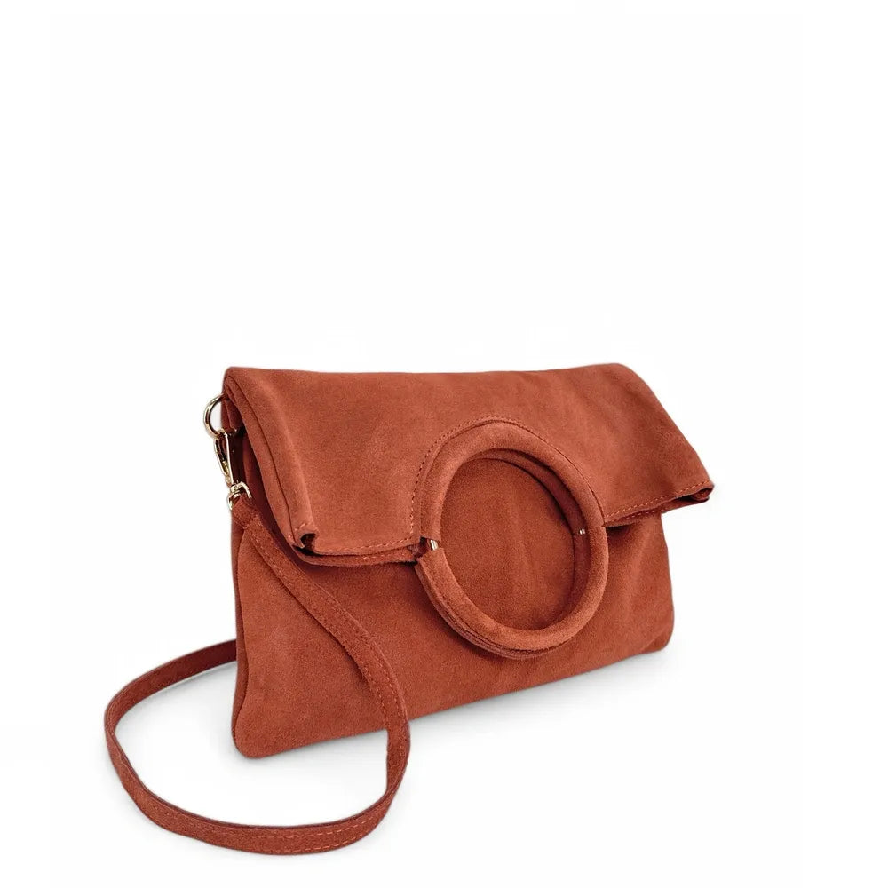 Sac à main en croûte de cuir CHARLOTTE Rouge brique