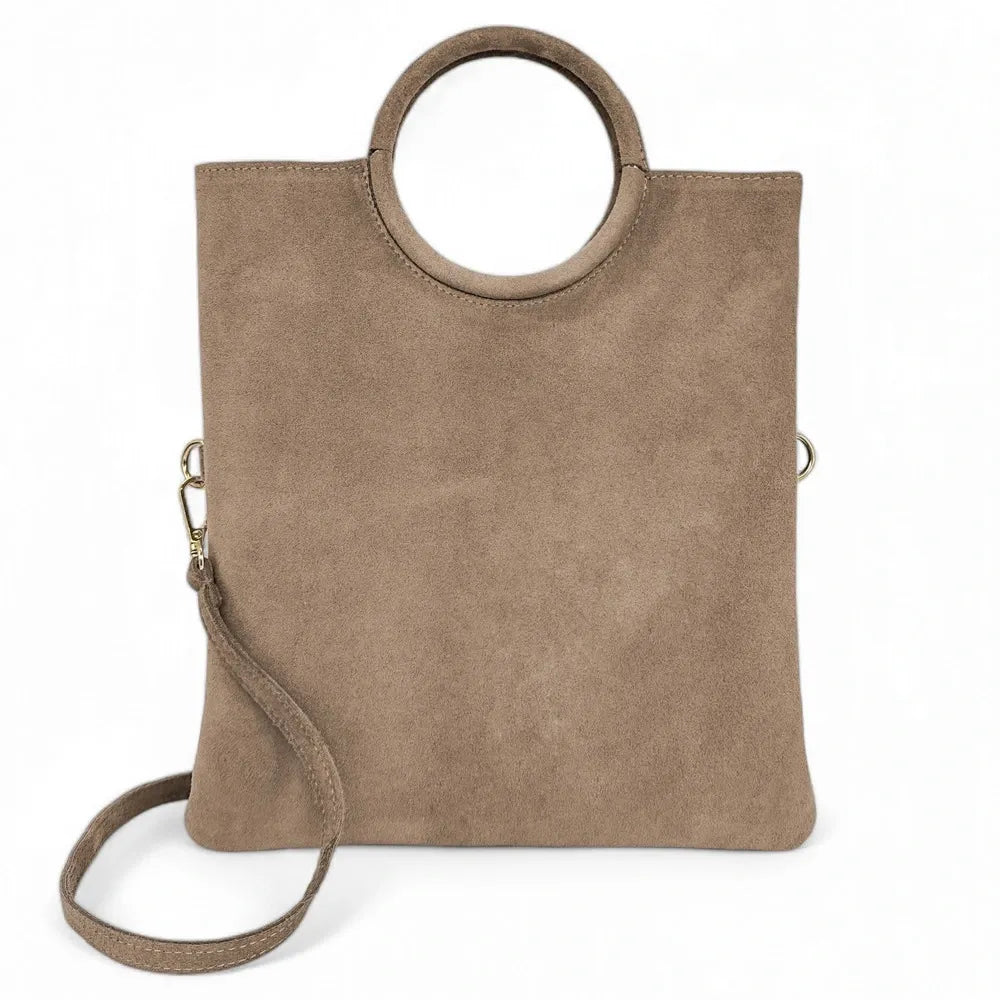 Sac à main en croûte de cuir CHARLOTTE Taupe foncé