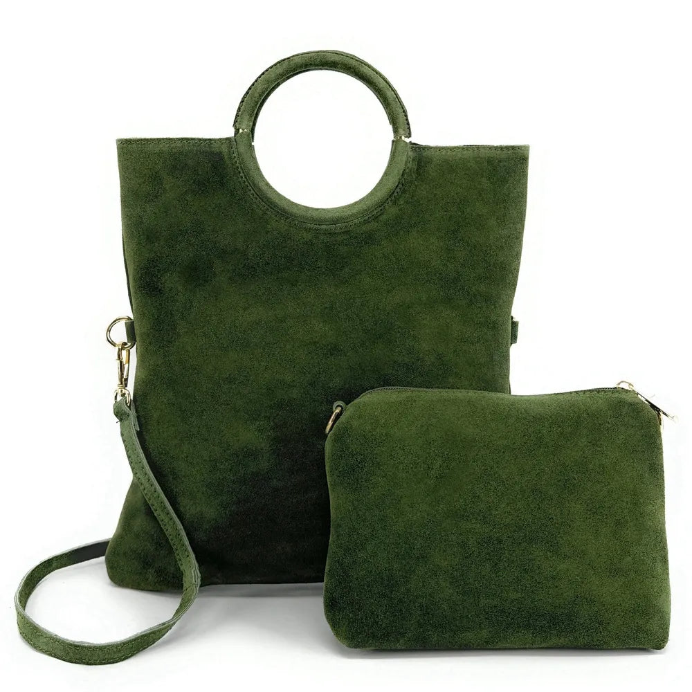 Sac à main en croûte de cuir CHARLOTTE Vert forêt