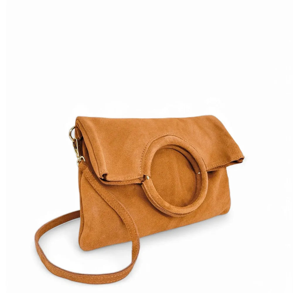 Sac à main en croûte de cuir CHARLOTTE Camel clair