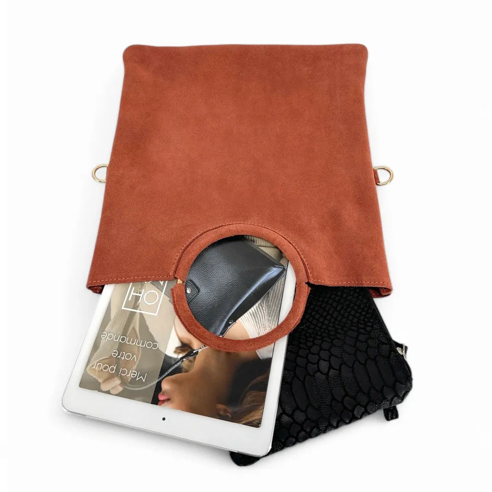 Sac à main en croûte de cuir CHARLOTTE Rouge brique