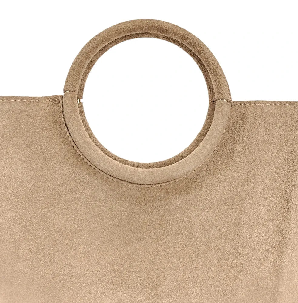 Sac à main en croûte de cuir CHARLOTTE Taupe clair