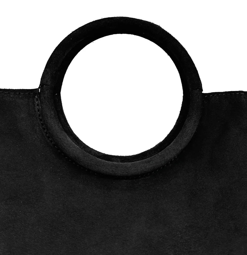 Sac à main en croûte de cuir CHARLOTTE Noir