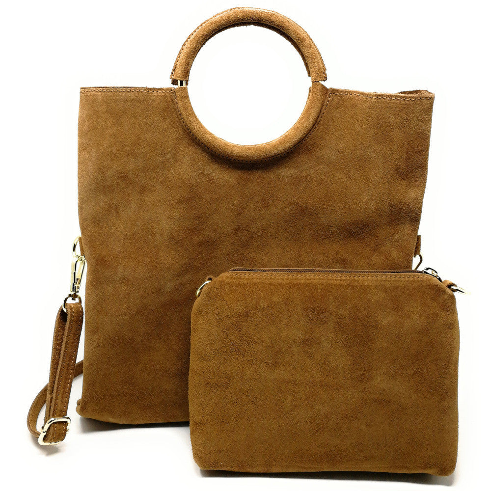 Sac à main en croûte de cuir CHARLOTTE Cognac