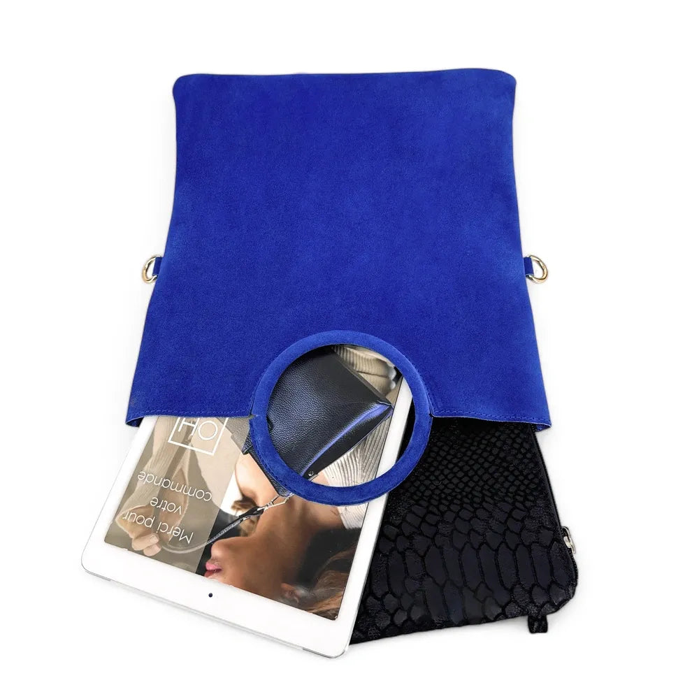 Sac à main en croûte de cuir CHARLOTTE Bleu roi