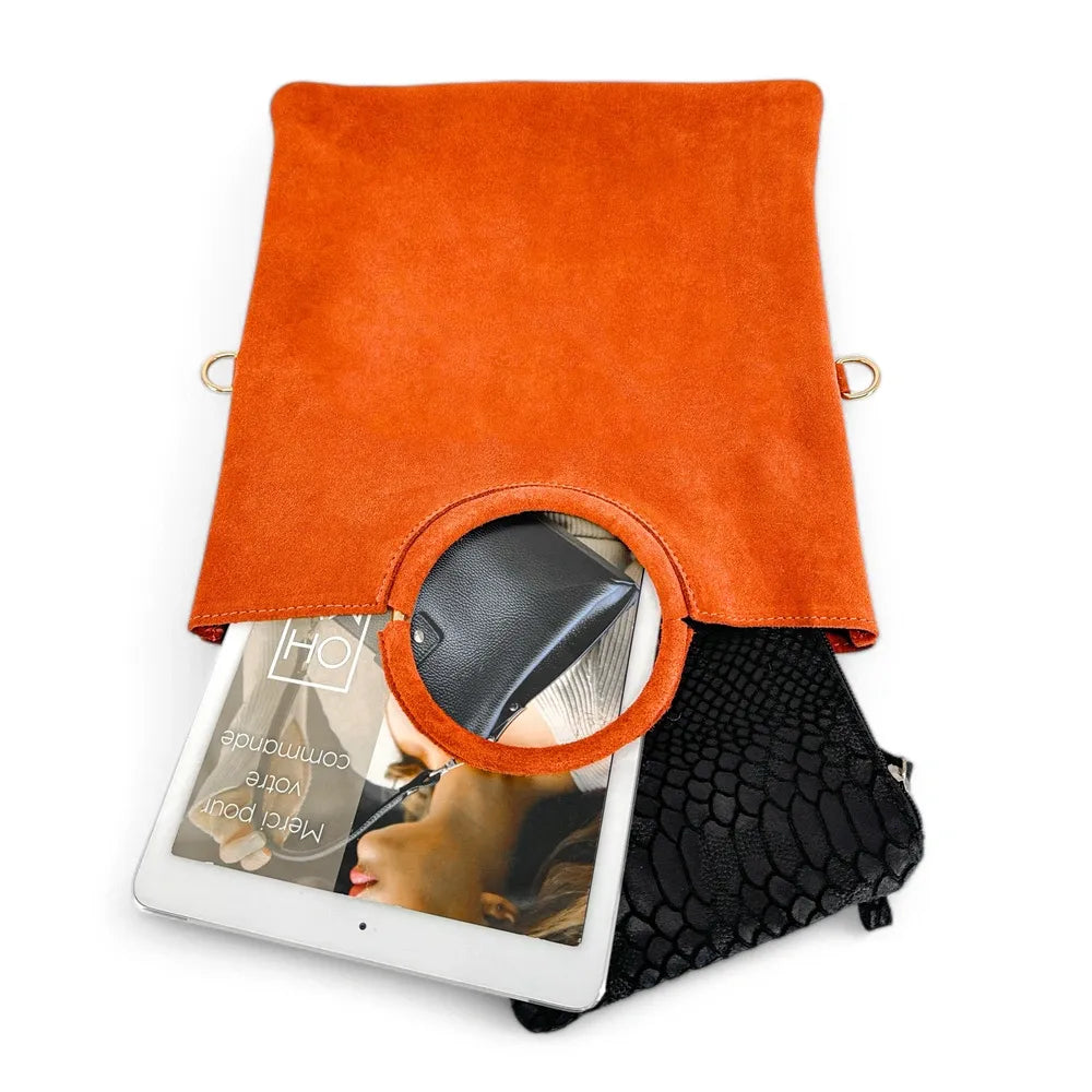 Sac à main en croûte de cuir CHARLOTTE Mandarine