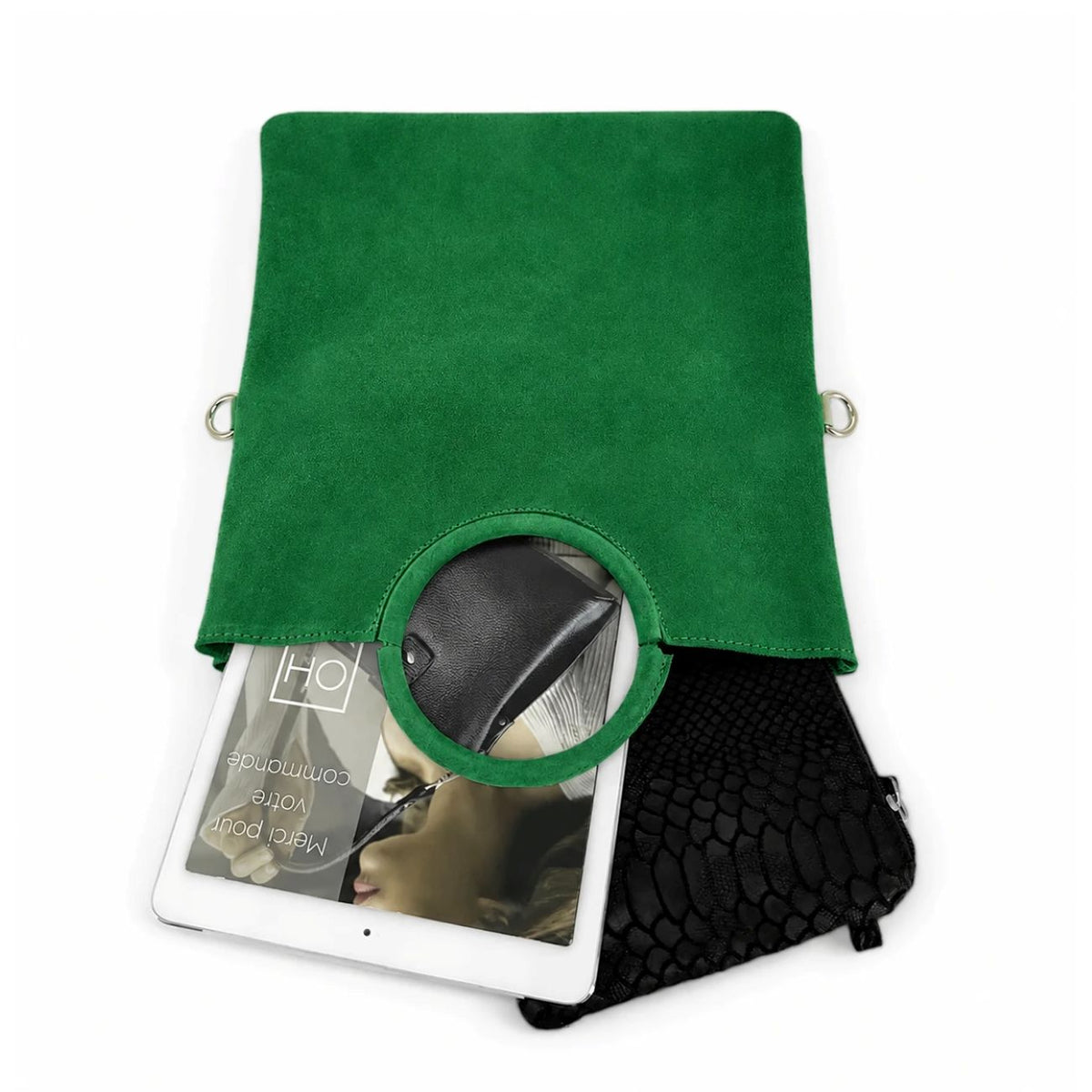 CHARLOTTE English green suede handbag