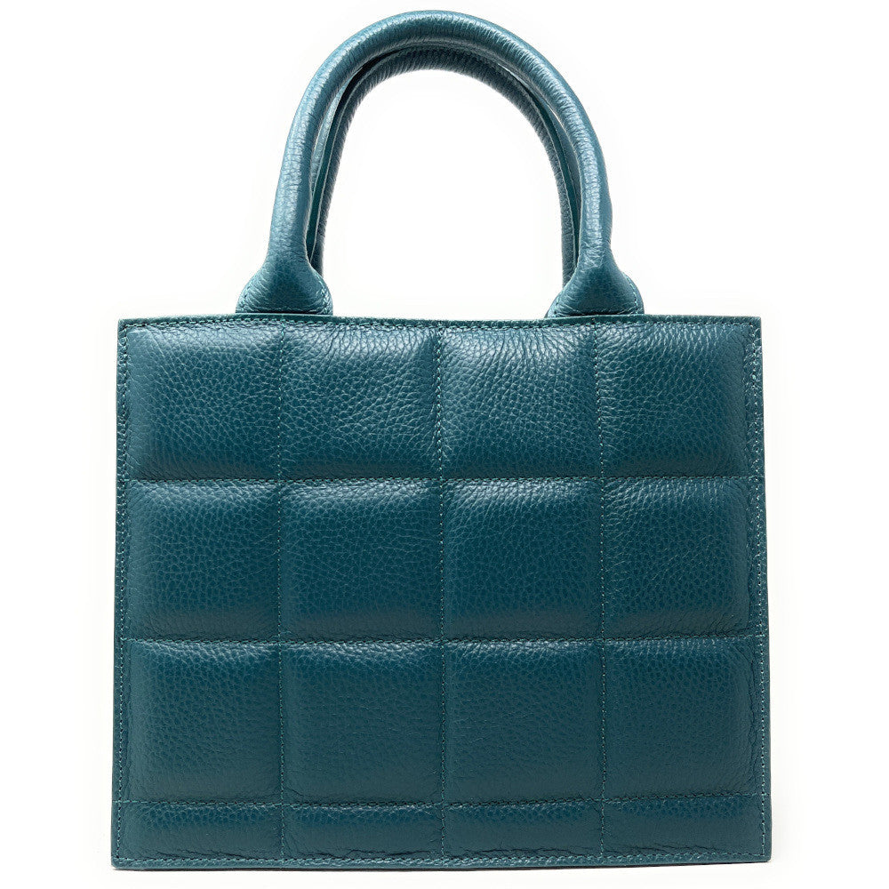 Sac à main tote book en cuir grainé matelassé RIVE GAUCHE Bleu vert canard