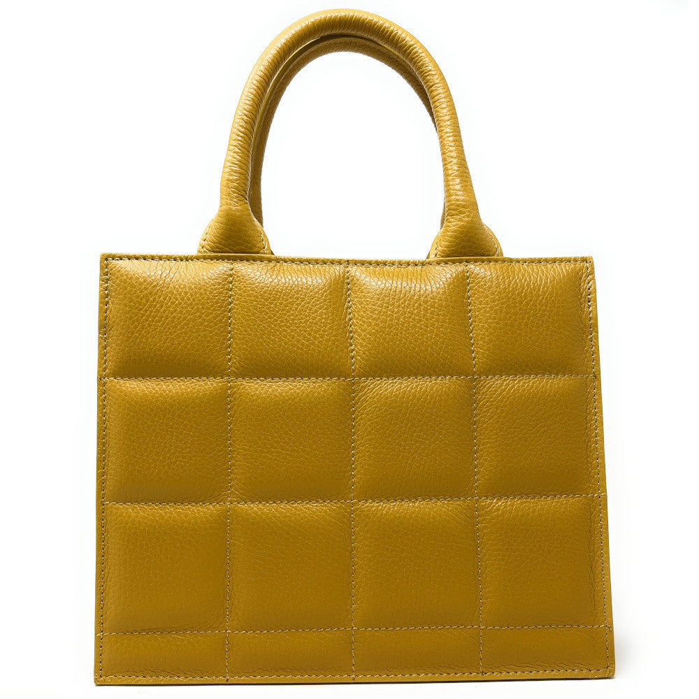 Sac à main tote book en cuir grainé matelassé RIVE GAUCHE Jaune Moutarde