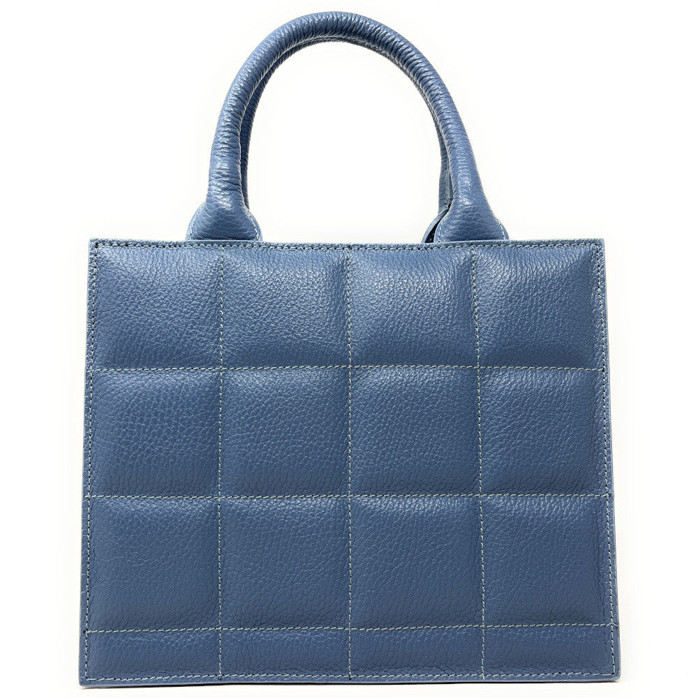 Sac à main tote book en cuir grainé matelassé RIVE GAUCHE Bleu glacier