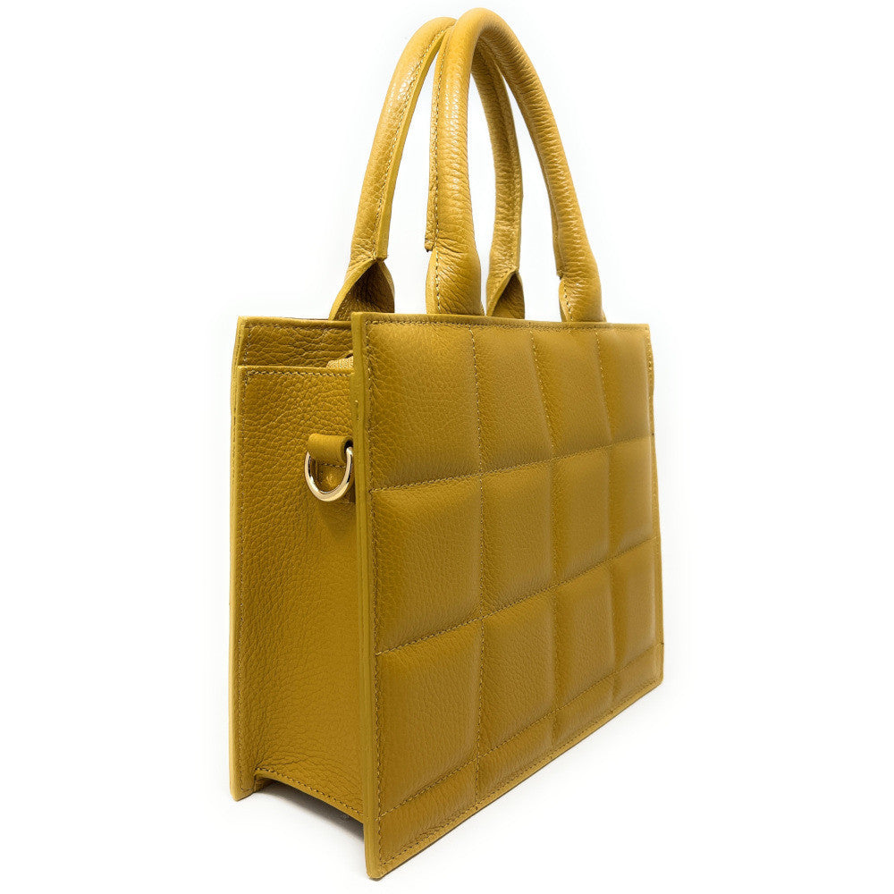 Sac à main tote book en cuir grainé matelassé RIVE GAUCHE Jaune Moutarde