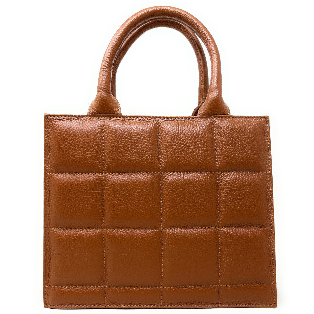 Sac à main tote book en cuir grainé matelassé RIVE GAUCHE Cognac