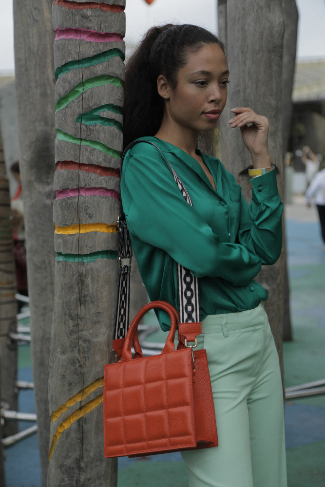 Sac à main tote book en cuir grainé matelassé RIVE GAUCHE Mandarine
