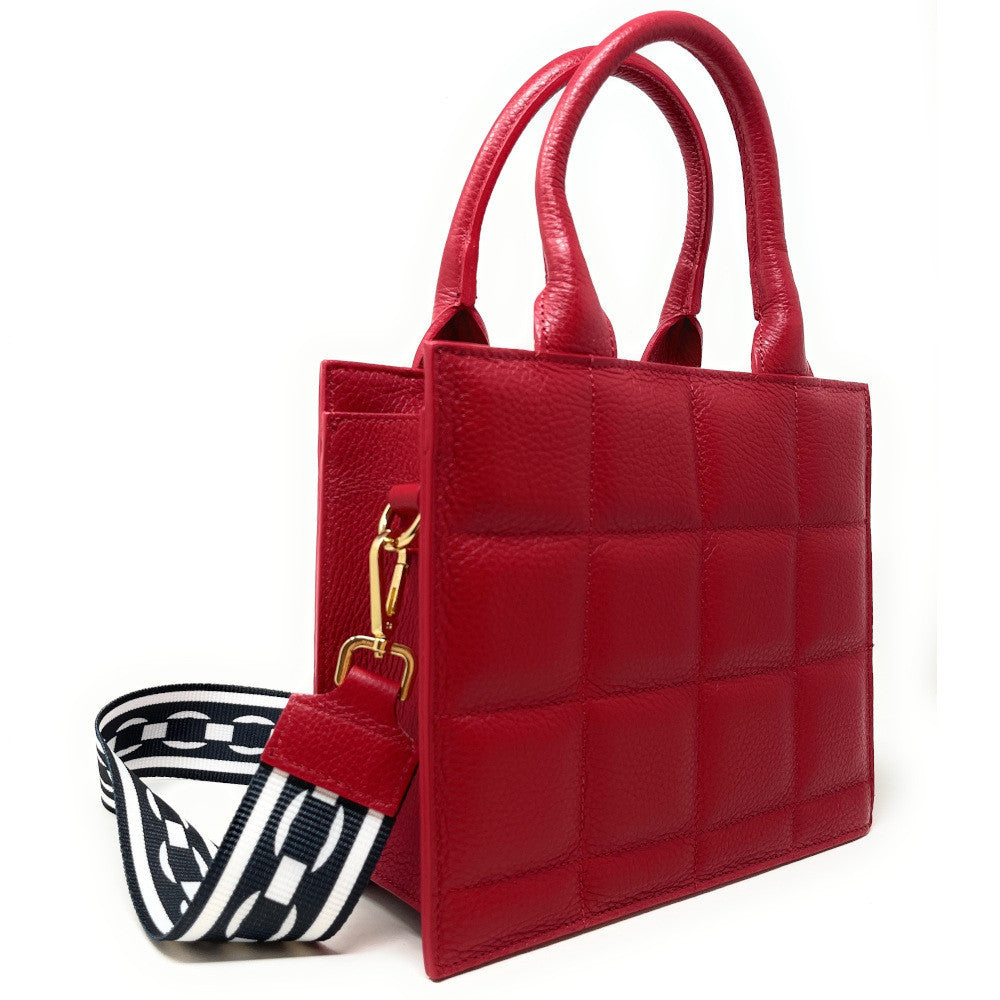 Sac à main tote book en cuir grainé matelassé RIVE GAUCHE Rouge garance