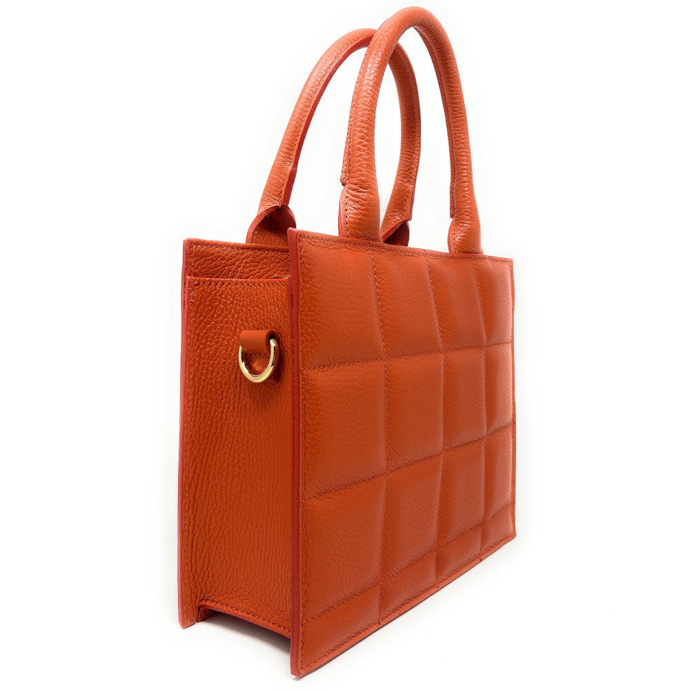 Sac à main tote book en cuir grainé matelassé RIVE GAUCHE Mandarine