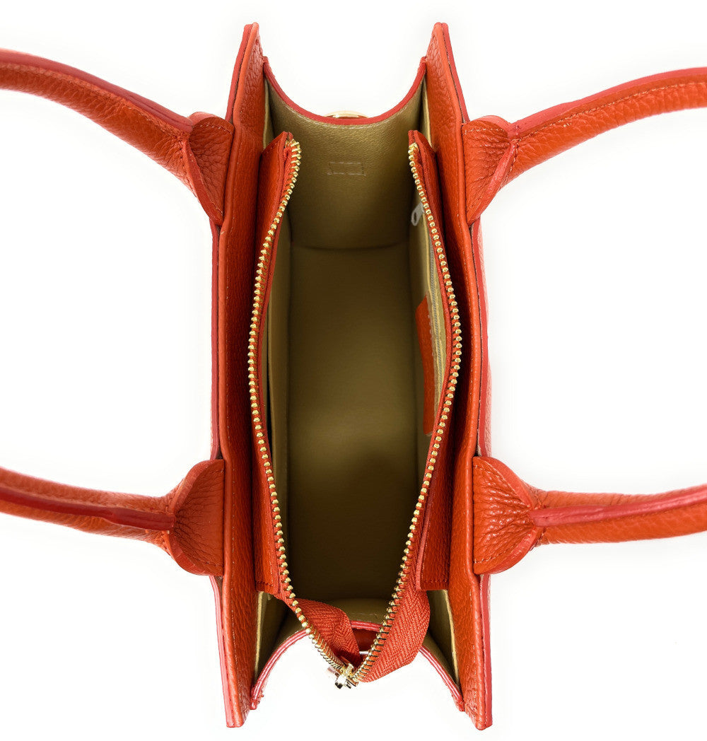 Sac à main tote book en cuir grainé matelassé RIVE GAUCHE Mandarine