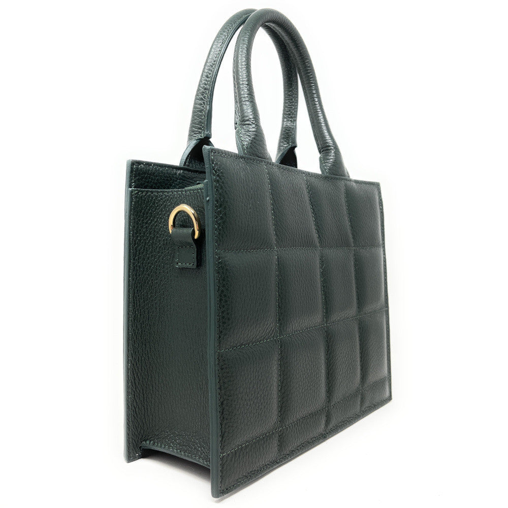 Sac à main tote book en cuir grainé matelassé RIVE GAUCHE Vert forêt
