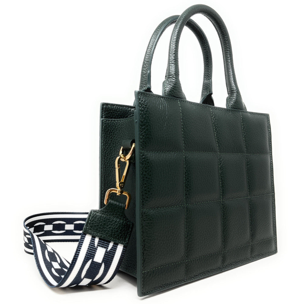 Sac à main tote book en cuir grainé matelassé RIVE GAUCHE Vert forêt