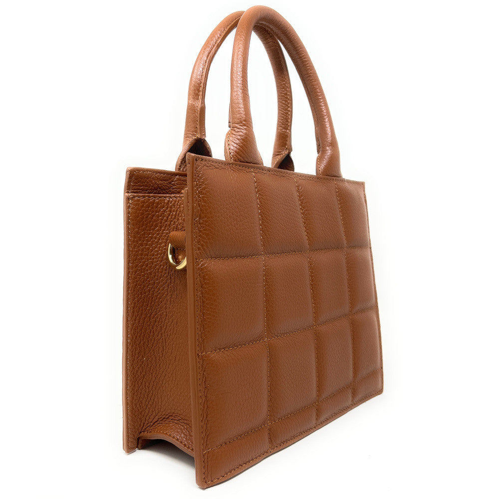 Sac à main tote book en cuir grainé matelassé RIVE GAUCHE Cognac