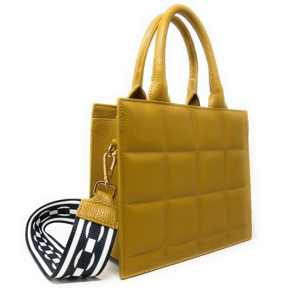 Sac à main tote book en cuir grainé matelassé RIVE GAUCHE Jaune Moutarde