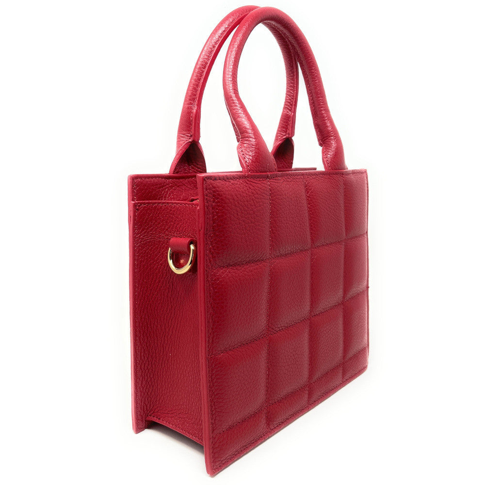 Sac à main tote book en cuir grainé matelassé RIVE GAUCHE Rouge garance