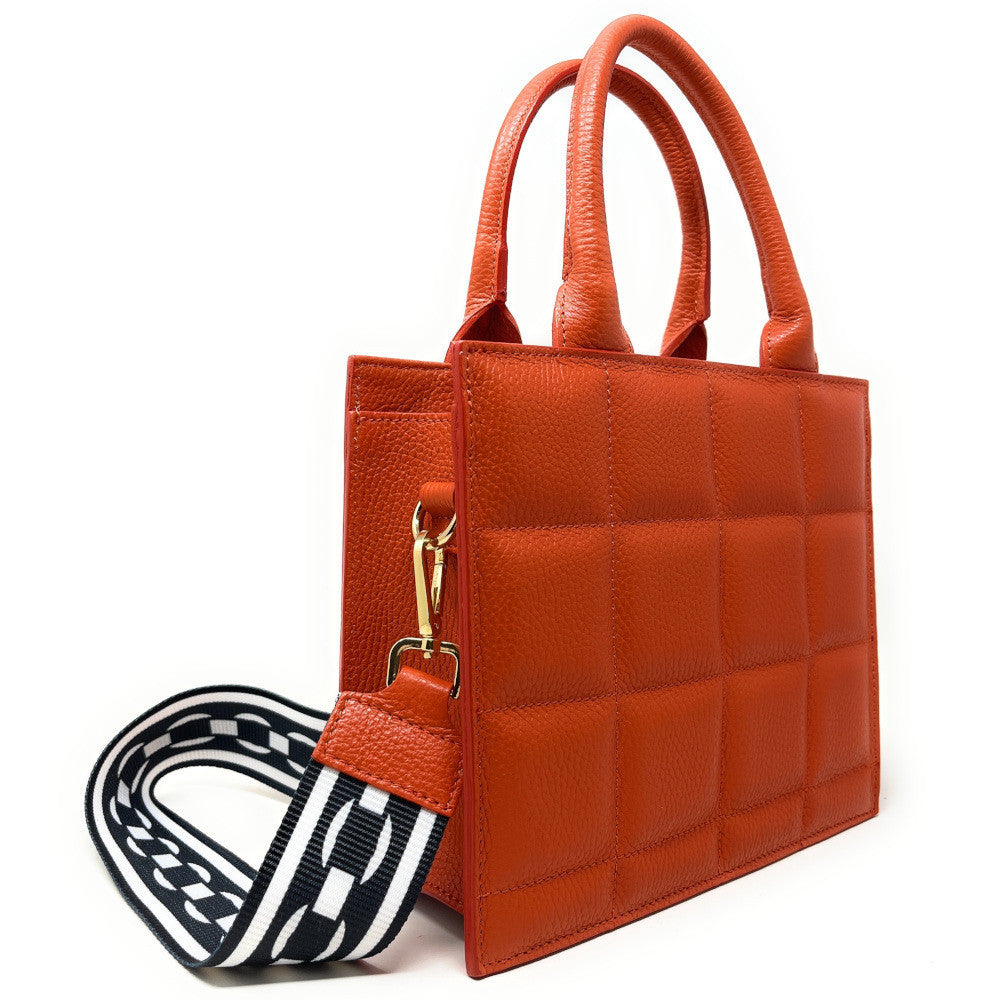 Sac à main tote book en cuir grainé matelassé RIVE GAUCHE Mandarine