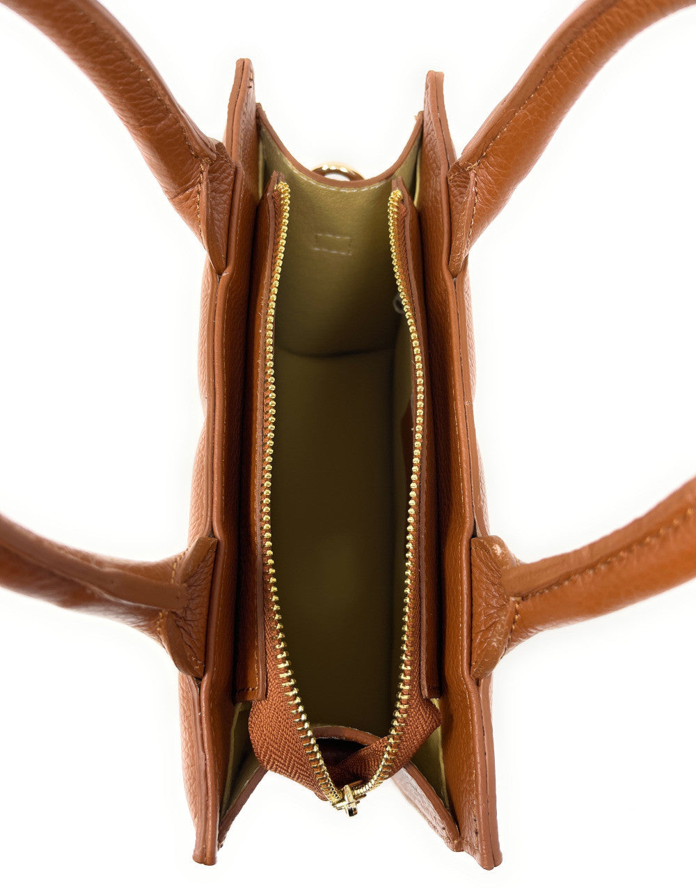 Sac à main tote book en cuir grainé matelassé RIVE GAUCHE Cognac