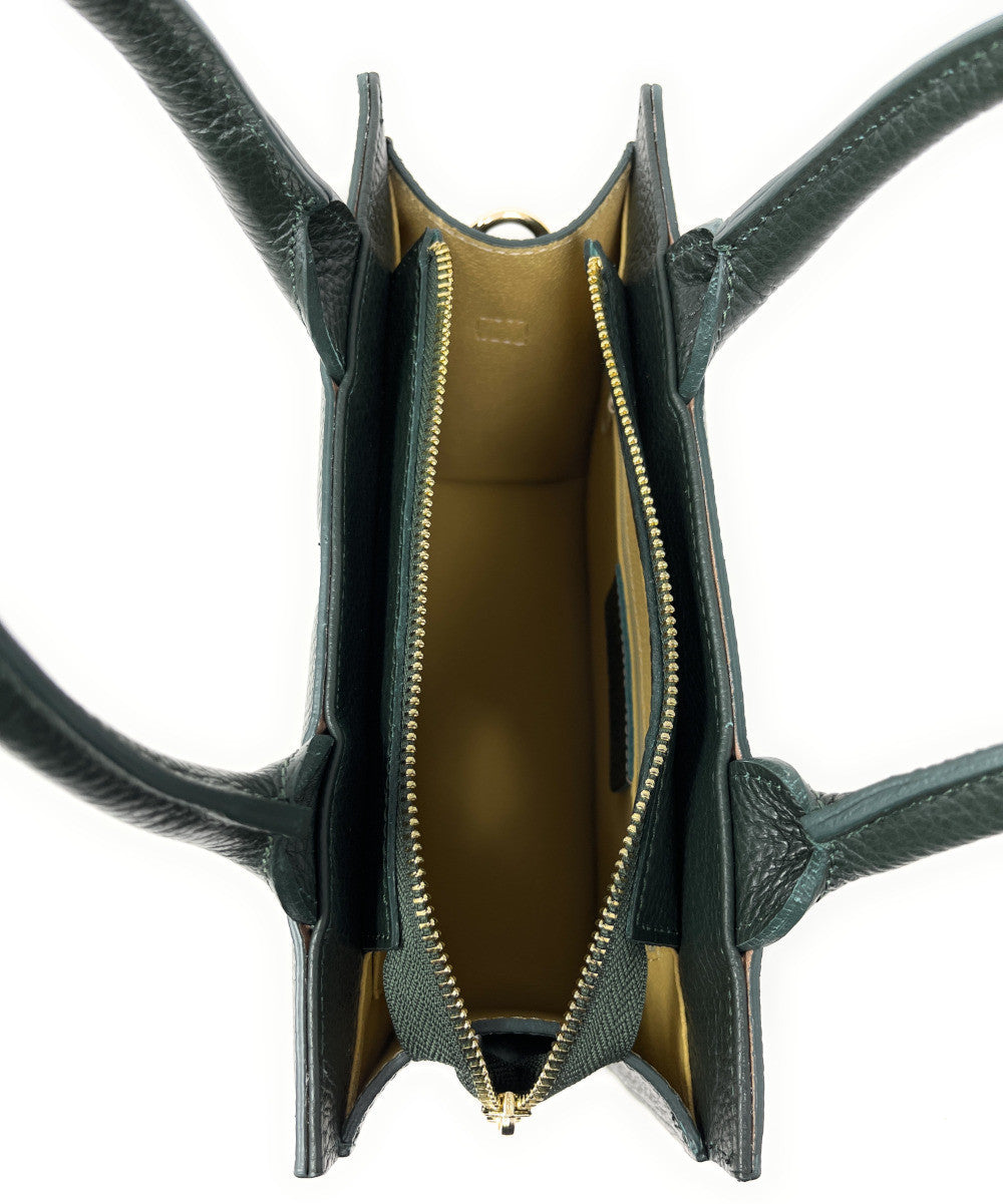 Sac à main tote book en cuir grainé matelassé RIVE GAUCHE Vert forêt