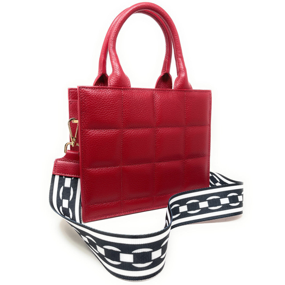 Sac à main tote book en cuir grainé matelassé RIVE GAUCHE Rouge garance