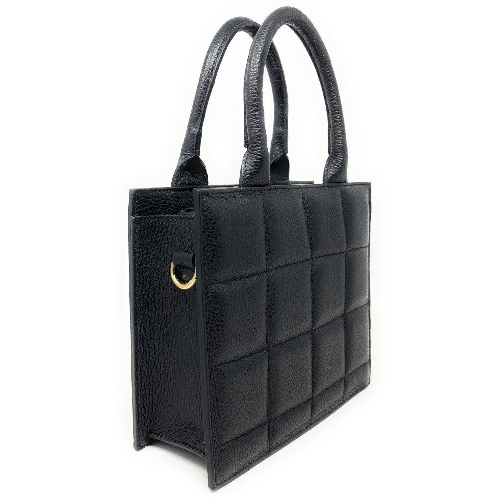 Sac à main tote book en cuir grainé matelassé RIVE GAUCHE Noir