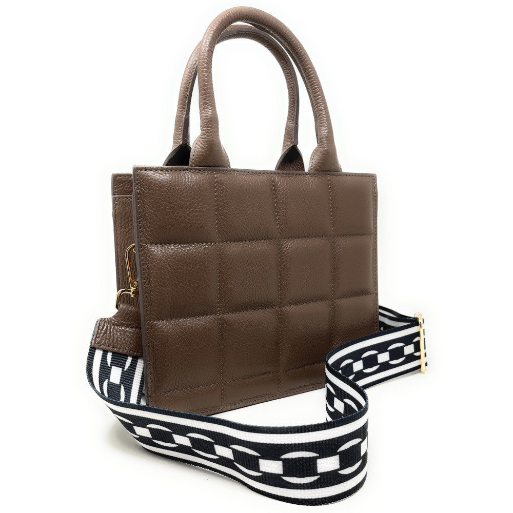 Sac à main tote book en cuir grainé matelassé RIVE GAUCHE Taupe foncé