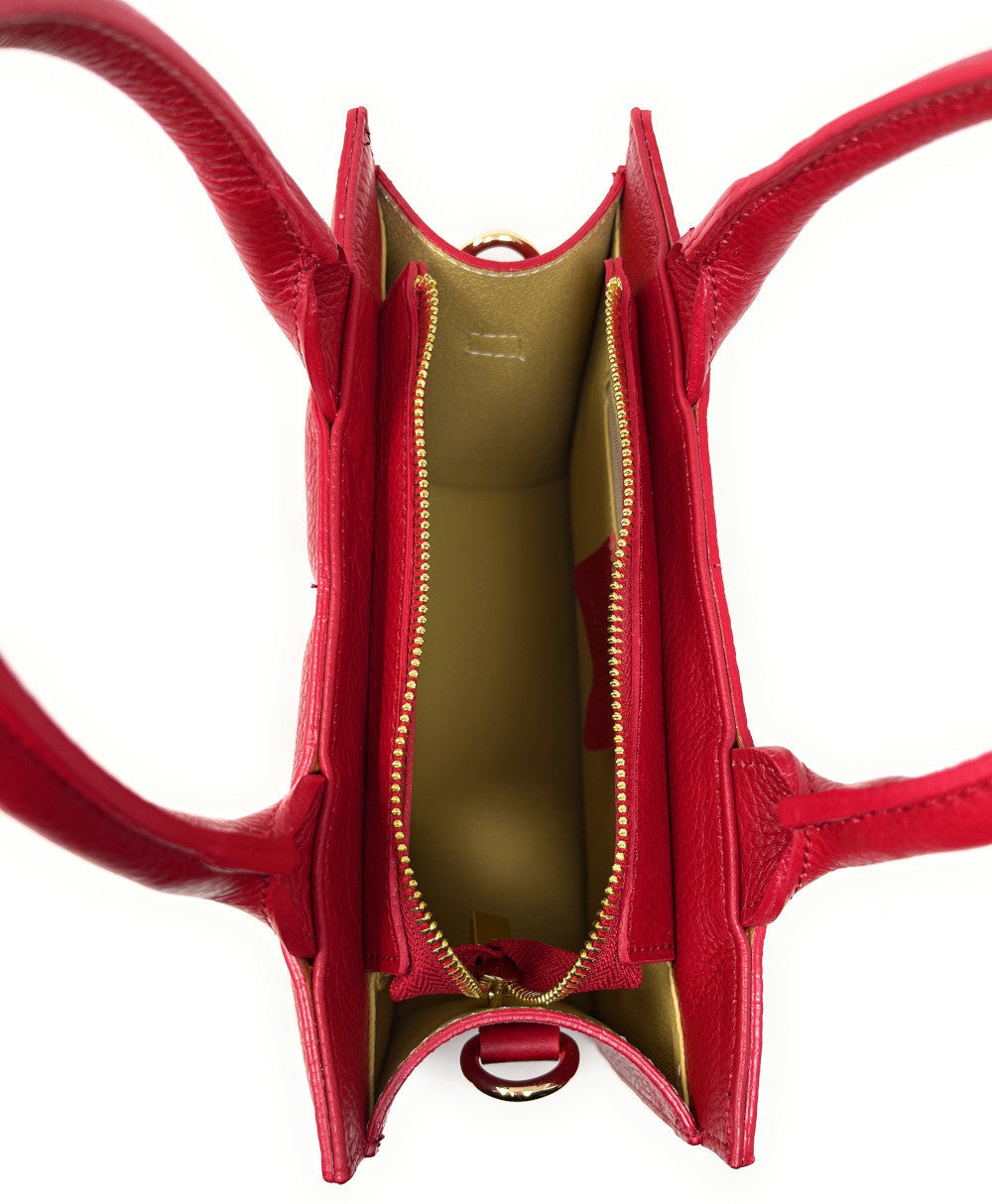 Sac à main tote book en cuir grainé matelassé RIVE GAUCHE Rouge garance