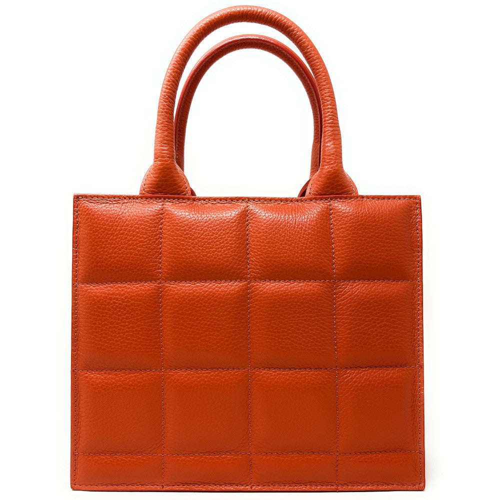 Sac à main tote book en cuir grainé matelassé RIVE GAUCHE Mandarine