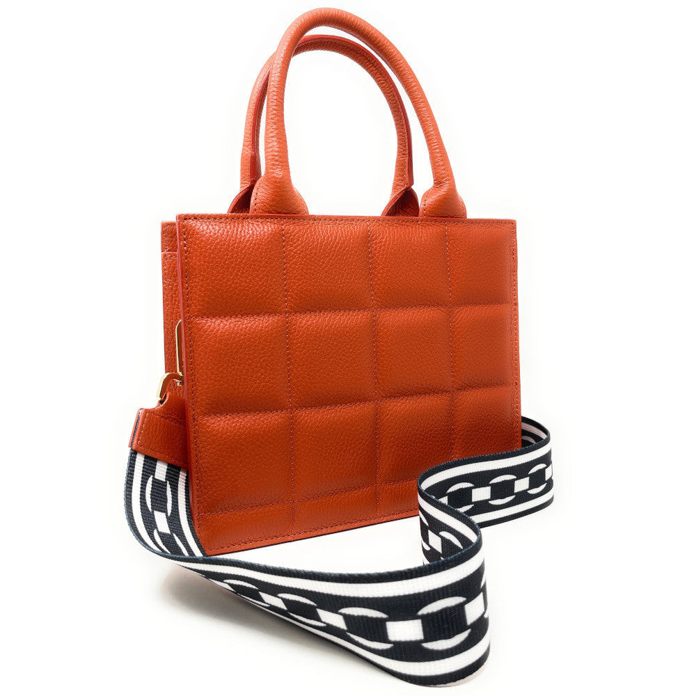 Sac à main tote book en cuir grainé matelassé RIVE GAUCHE Mandarine