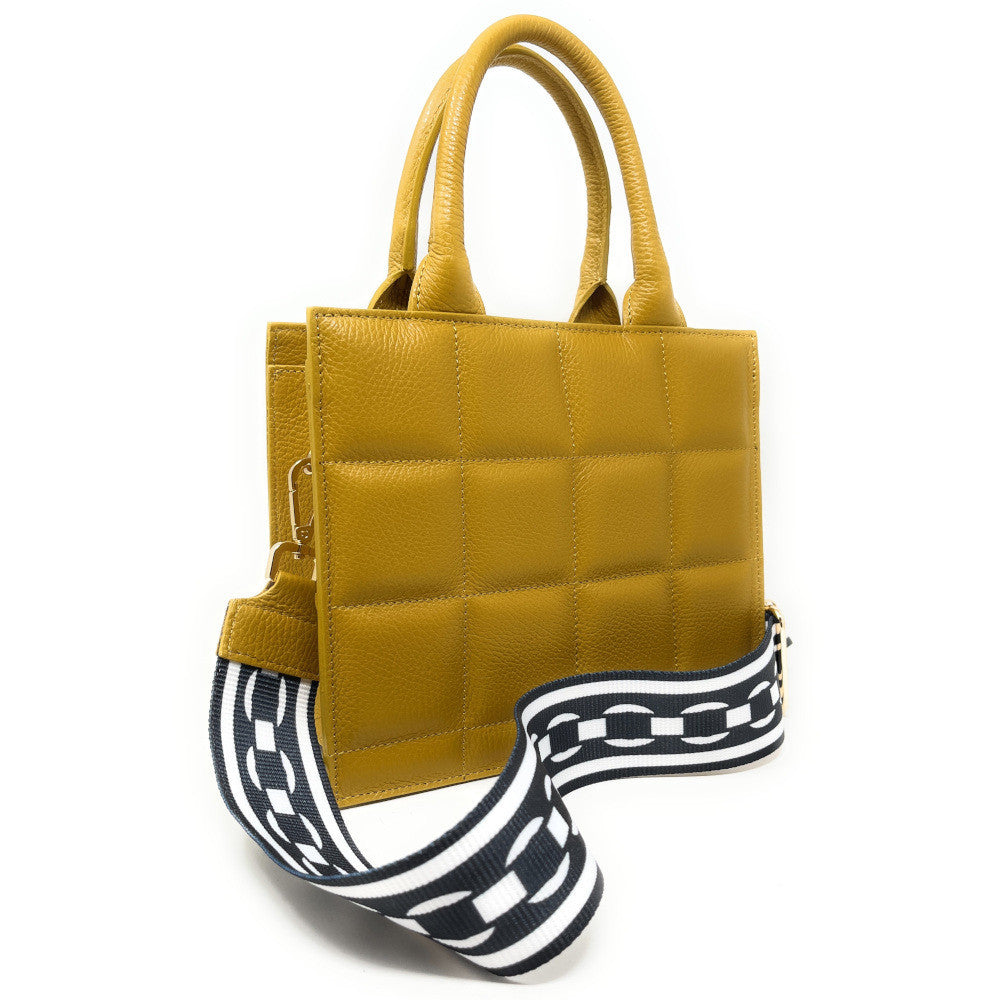 Sac à main tote book en cuir grainé matelassé RIVE GAUCHE Jaune Moutarde