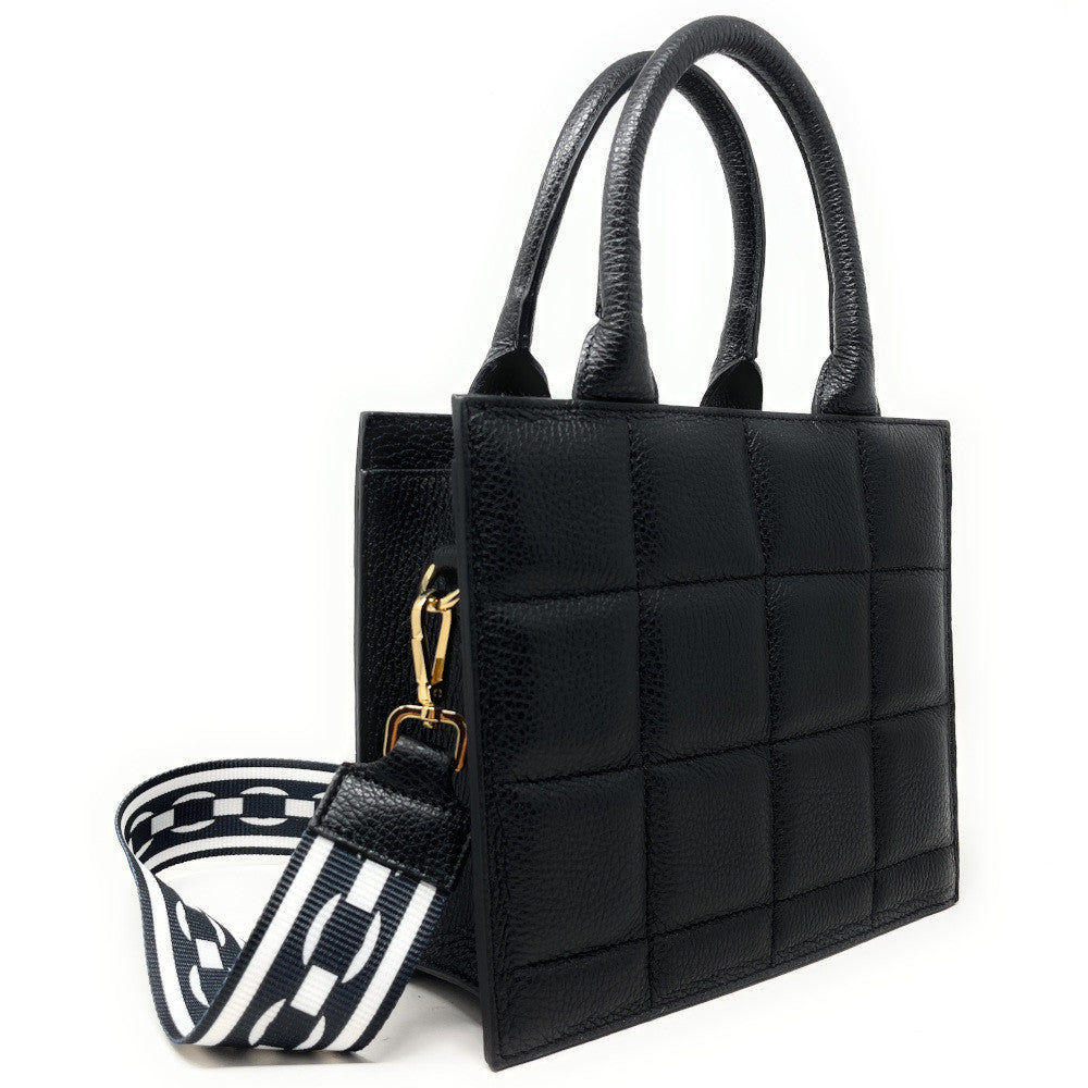 Sac à main tote book en cuir grainé matelassé RIVE GAUCHE Noir